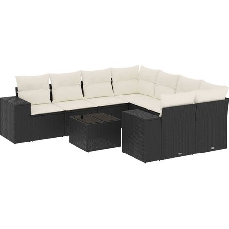 Set de sofás de jardín 8 piezas y cojines ratán sintético negro vidaXL (1/5)