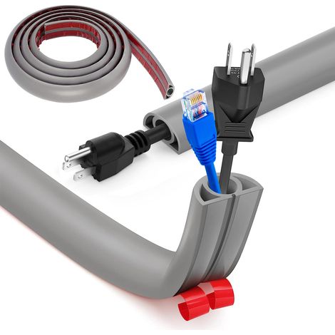 Cache Cable Sol, Petit Canal de câble Flexible, 1M x 2cm Goulotte Passe Cable Sol Silicone, Cache Fil Électrique Sol Auto-Adhésif Facile à Couper Montage pour Tous Les Câbles (Gris-Arrondi) (1/5)