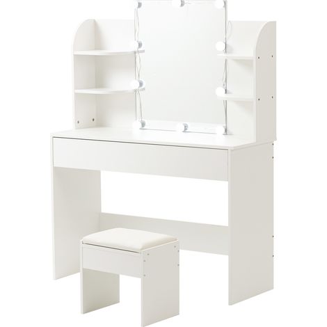 CAIziUne coiffeuse blanche avec tabouret, lumières LED et miroir