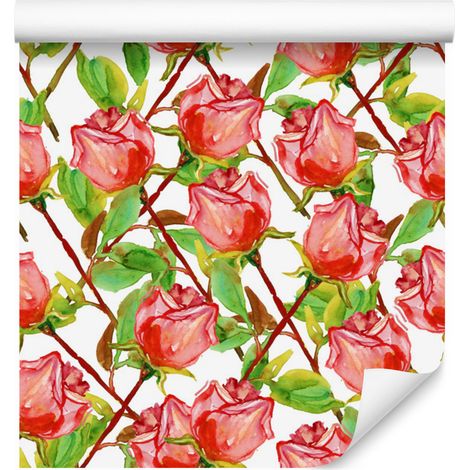 Carta da parati con rose e steli per soggiorno e camera da letto, 50x1000 cm (1/5)