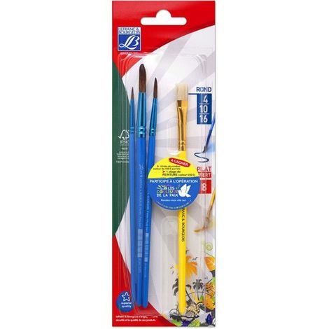 Pinceau - Lefranc & Bourgeois - Rond et Plat - Tailles 4, 8, 10, 16 - Pack de 4 (1/3)