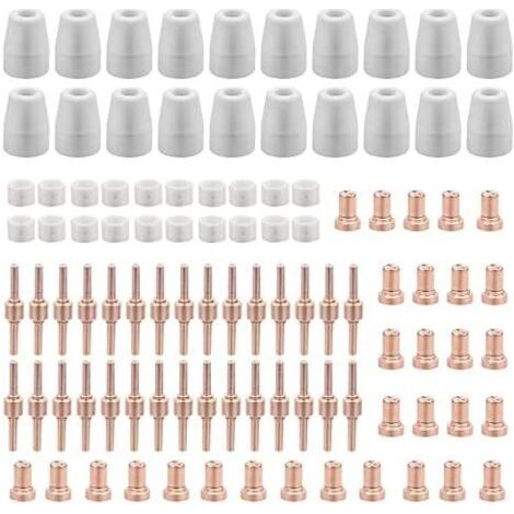 Lot de 120 pièces consommables plasma – 30 électrodes et buses de coupe – Anneaux en céramique pour découpe précise – Compatible LGK40 CUT50 (1/4)