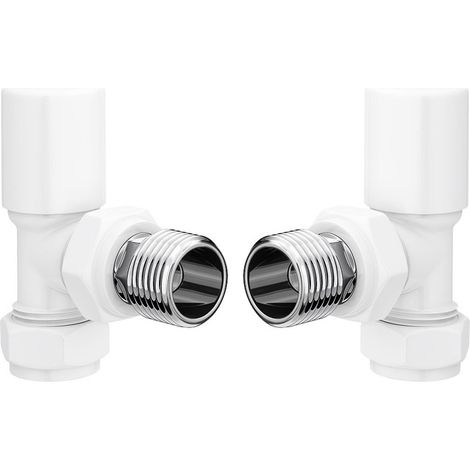 Signature Patterned Angled Radiator Valve Pair - White