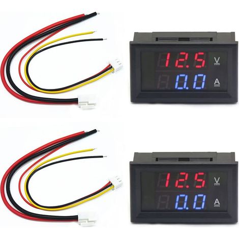 2 pezzi Voltmetro Amperometro LED da 0,28", rilevatore rosso e blu Voltmetro Amperometro da pannello, DC 0-100V 10A per 12V/24V Ampere (1/5)