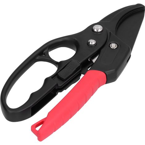 Sécateur à cliquet segmenté rouge et noir pour arbres fruitiers, sécateur à branches fruitières permettant un gain de temps et d'efforts pour l'aménagement paysager et le jardinage. (1/5)