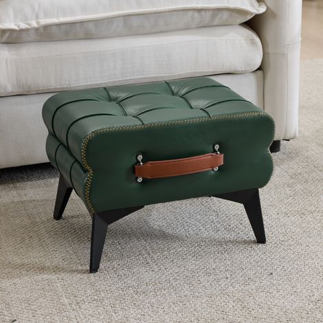 Tabouret repose-pieds portable en cuir vert avec pieds métalliques. Tabouret repose-pieds multifonctionnel. Tabouret universel pour changer de chaussures pour salon et chambre, forme simple adaptée à (1/5)