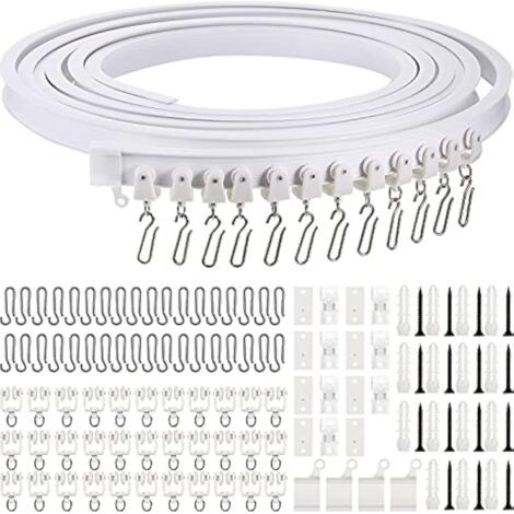 5 m Rail Rideaux Plafond Flexible avec Crochets Set de Rail Rideau Plafond Courbé PVC et Acier Inoxydable pour Fenêtre de Douche, Séparateur de Pièce de Camping Car, Chambre, Balcon (1/5)