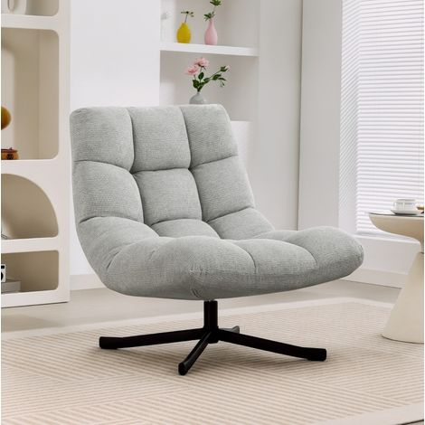 Sillón lounge giratorio de chenilla repelente al agua, asiento amplio, gris claro DESVIAE (1/5)