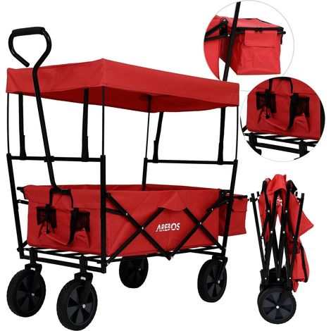 AREBOS Bollard Trolley Foldable Roof Hand Trolley Transport Cart Equipment Cart Red
