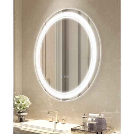 Miroir de Salle de Bain Rond à LED, 60 cm, Miroir de Maquillage avec éclairage Frontal et rétroéclairé, Miroir Mural à mémoire antibuée avec lumières, intensité Variable en continu à 3 Couleurs (1/5)