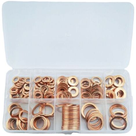 BUNTHAUS 200Pcs Kit D'Assortiment De Joint Plat, Joint Rondelle, Ecrou Et Boulon En Cuivre, Avec Boite (1/5)