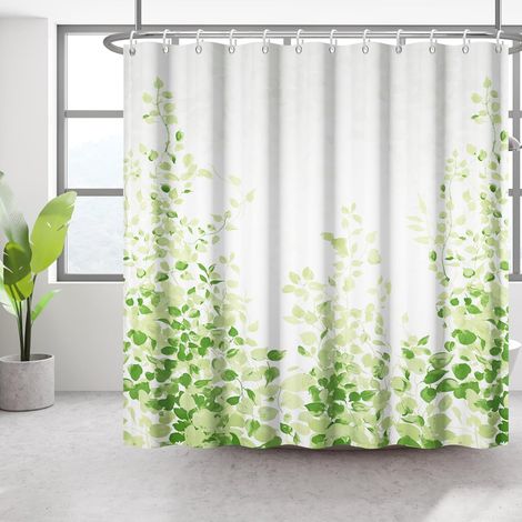 Rideau de Douche Vert Feuille d'eucalyptus Vert Rideau de Douche Feuille de Printemps Plante Rideau de Douche Maison Salle de Bain imperméable Polyester 12 Crochets 175x178cm (1/5)