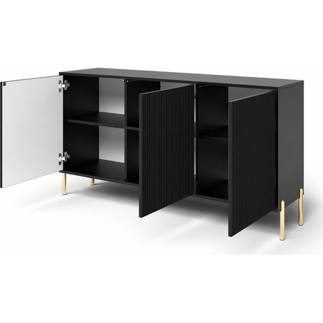 Credenza Design Moderno Con 3 Ante Battenti Ripiani Interni E Struttura In Melaminico Per Soggiorno Sala Da Pranzo Corridoio Zona Living Ampio Spazio Contenitivo 154 X 38 X 80 Cm Nero (1/5)