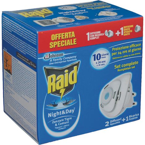 Raid night&day zanzare tigre e comuni diffusore + 1 ricarica - diffusore + 1 ricarica