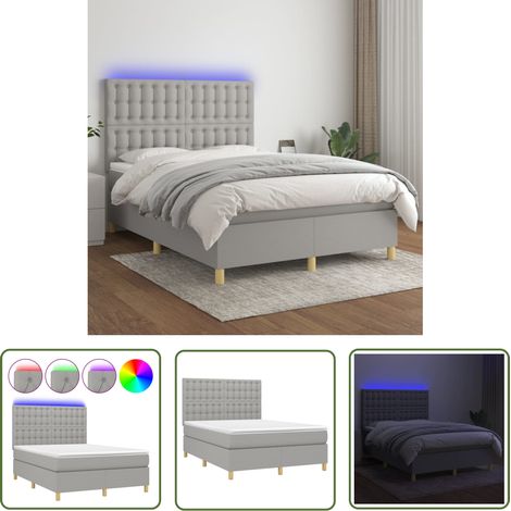 The Living Store Boxspringbett mit Matratze & LED Hellgrau 140x190 cm Stoff - Boxspringbett - Doppelbett - Schlafsofa - Lattenrost - Bettrahmen (1/5)