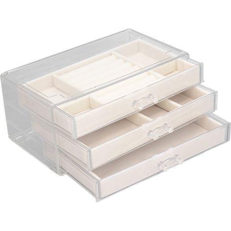 Schmuckaufbewahrungsbox für Ohrringe, Halsketten, aus transparentem Acryl, Büroschublade, beige Aufbewahrungsbox mit Schaumstoffeinlage (1 Stück). (1/5)