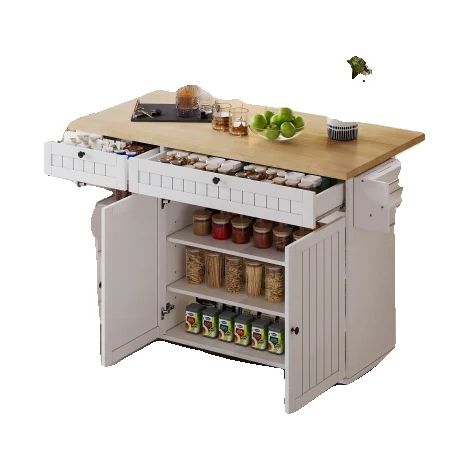 Îlot de cuisine, plan de travail pliant, roulettes réglables, 137 x 89,5 x 45 cm, rangement tout-en-un, assemblage facile, blanc (1/5)