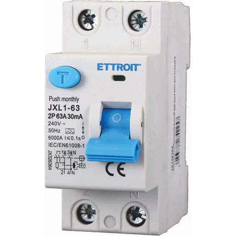 ETTROIT Reiner Fehlerstromschutzschalter 2P 63A 30mA 220V-6KA KLASSE A - JX326364 (1/3)