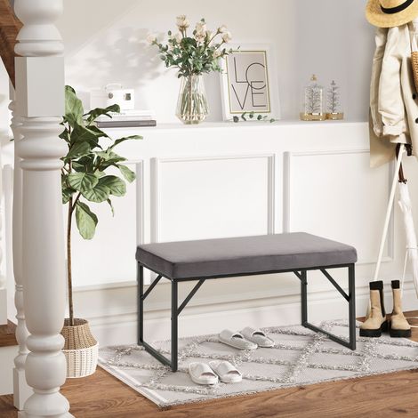 Sitzbank aus Polyester, Gepolsterte Sitzfläche mit Bodenschonern, Dunkelgrau 100 x 35 x 47 cm (1/5)