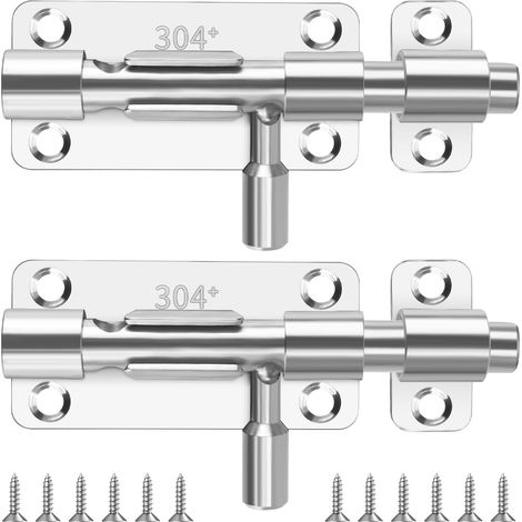 Cierre de puerta de acero inoxidable, juego de 3 piezas con tornillos, pernos de bloqueo, cerradura para puerta corredera, orificio para candado, ideal para dormitorio, jardín o valla.