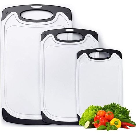 royaluxe -3PCS Planche a decouper.Planches à Découper en Plastique. avec Rainure de Jus et Pieds antidérapants.Alimentaires PP-Matériel. Non-Toxique et Antimicrobienne.adaptées au Lave-Vaisselle (1/5)