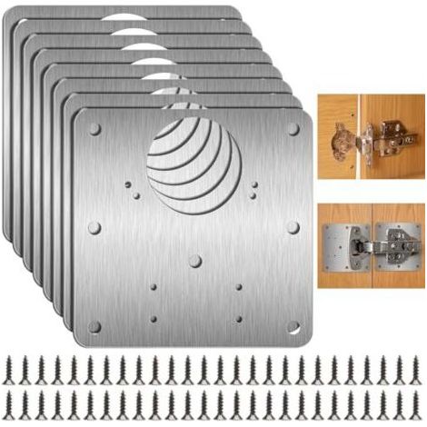 10 Pièces Plaque Reparation Charniere Porte, Plaque Reparation Charniere Porte d'armoire avec 48 vis, Plaque de Réparation de Charnière pour la Réparation de Charnière Porte Placard, Bois, Meubles (1/5)