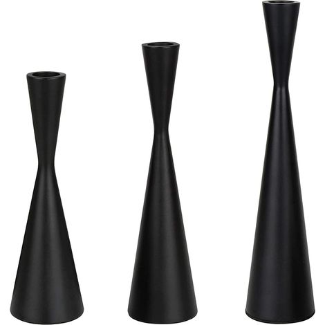 3-teiliges Set schwarzer, matter, kegelförmiger Kerzenhalter aus Metall im Vintage-Stil, ideal für Landhaus- und Hochzeitsdekoration (1/5)