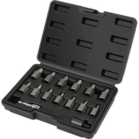 Ensemble D'Extracteurs de Vis à Double Tête de 15 Pièces, Kit D'Extraction de Boulon Facile à Retirer, Tête Hexagonale à Entraînement de 3/8 Pouces Multi-Cannelures (1/5)