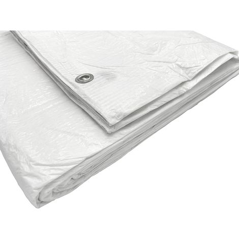 Lot de 2 bâches étanches 4 x 8 m Blanc 55 g/m² avec anneaux en métal Bâche de protection Bâche de voiture Bâche multifonction (2 pièces, 4 x 8 m) (1/5)