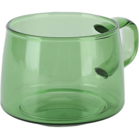 Kaffeetasse aus klarem Borosilikatglas mit Untertasse und Henkel, 250 ml, grün, für Getränke, Saft, Tee, Milch, Wasser, für den Hausgebrauch. (1/5)