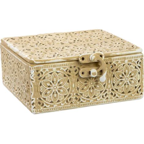Caja de metal marrón 12.5x12.5x6h cm