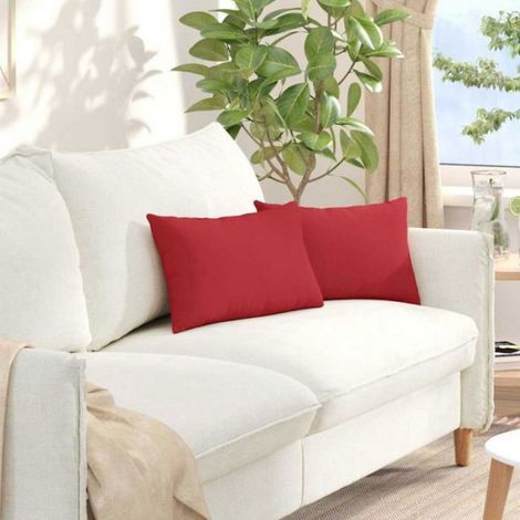 - Lot de 2 coussins de canapé rectangulaires rouges 50 x 30 x 18 cm, tissu déhoussable (1/2)
