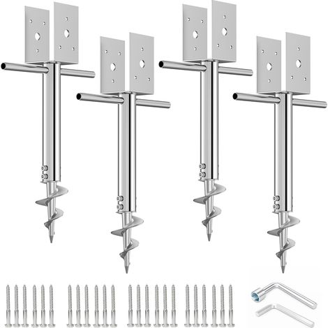 Lot de 4 piquets d'ancrage en acier inoxydable 304 sans creuser 10,2 x 10,2 cm (8,9 x 8,9 cm) – Support de poteau amovible pour boîte aux lettres, panneaux de signalisation routière et clôture (1/5)