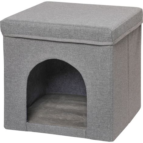 Maison pour Chats Pliable en Cube avec Coussin et Tapis Grattant, 36.5x36.5x36.5 cm, Gris (1/5)