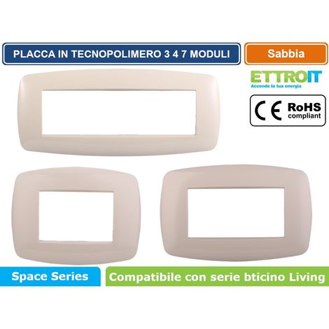 Ettroit placca compatibile Bticino Livinglight 7 moduli plastica slim colore sabbia - LN87709 (1/4)
