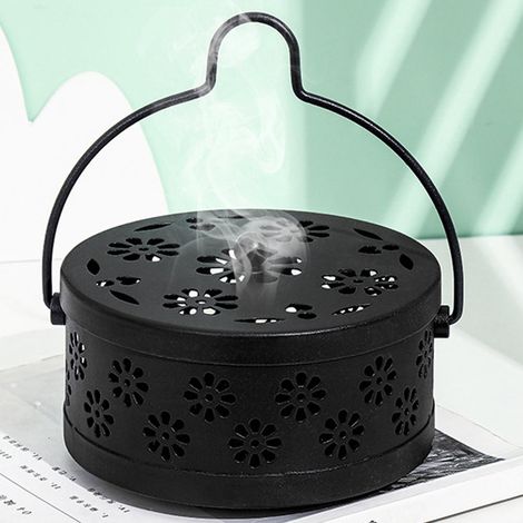 Brûleur à spirales anti-moustiques en fer forgé ajouré à motifs, pouvant être suspendu avec un plateau ignifugé pour boîte à spirales anti-moustiques couleur bronze antique (1/4)