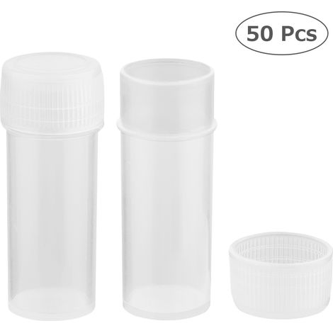 Vial de Stockage PP - Flacons Transparents Blancs 43mm - Lot de 50 pour Poudre, Pilules, Granulés (1/4)