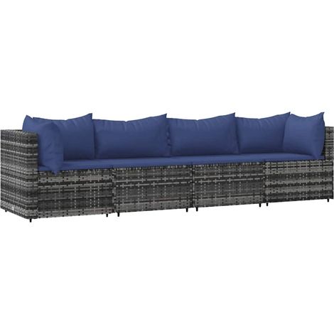 Set Divani da Giardino 4 pz con Cuscini in Polyrattan Grigio vidaXL