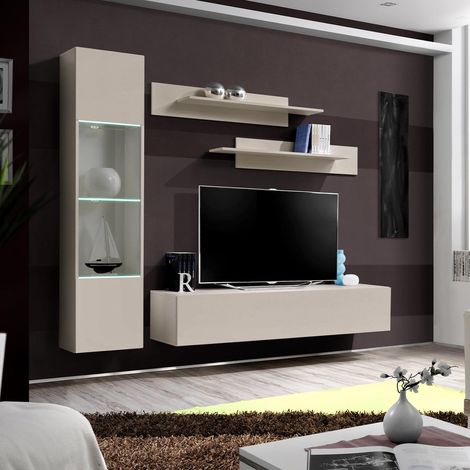 Ensemble Meuble TV Mural "Fly G3" 210cm Beige Gris