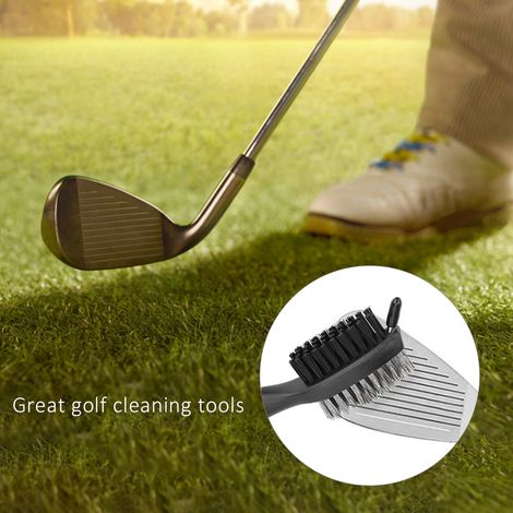 Brosse de nettoyage pour clubs de golf en nylon et acier - Outil multifonction bleu pour entretien équipement golf (1/3)