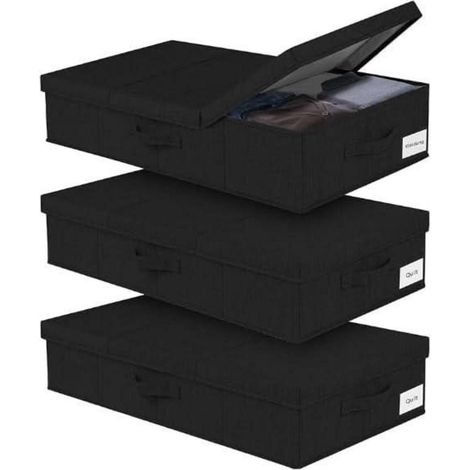 Unterbett Aufbewahrungsbox 3 Stück faltbar 15cm Deckel Schwarz3pcs (1/5)