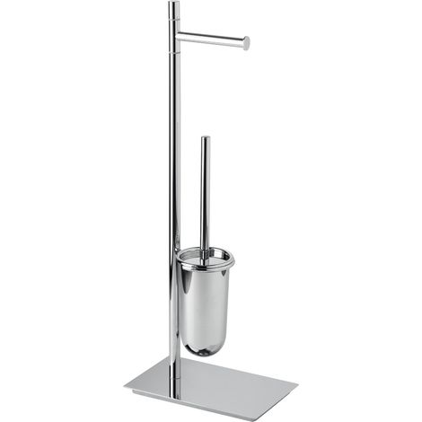 Inda - Stehleuchte mit Papierrollenhalter und Toilettenbürstenhalter mit quadratischem Sockel aus poliertem Chrom