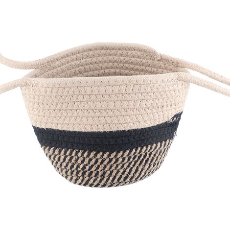 Hängender Korb aus Rattan und Jute für Zimmerpflanzen, schwarzer Pflanzkübel aus Hanf (Durchmesser 14 cm) (1/5)