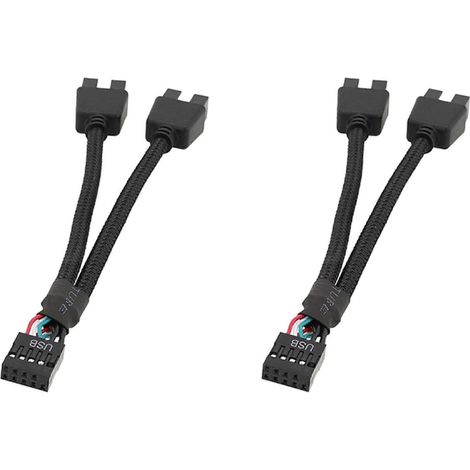Packung mit 2 USB-Verlängerungskabeln für Computer-Motherboards, 9-polig (1 Buchse auf 2 Stecker), HD-Audio-Y-Splitter für PC (DIY). (1/5)