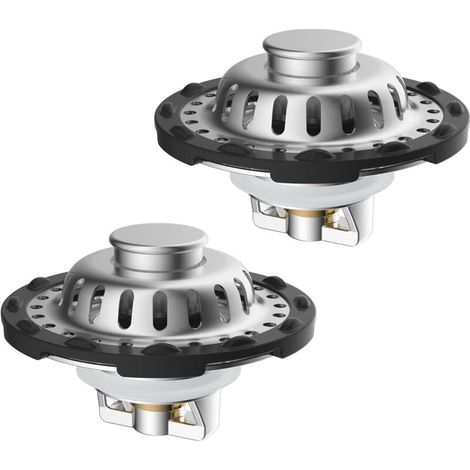 Bouchon de lavabo 3 en 1 en acier inoxydable - Pour trou de lavabo de 30 à 60 mm - Avec panier filtrant amovible - Noyau de bullet en laiton - 2 pièces - Chromé (1/5)