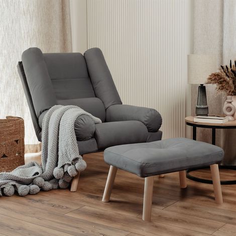 Relaxsessel Sessel ARIEL inkl. Hocker in Stoff Trinity Dunkelgrau