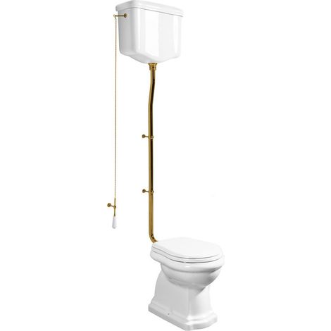 Cuvette WC RETRO avec réservoir d'eau, siphon en P, blanc-bronze