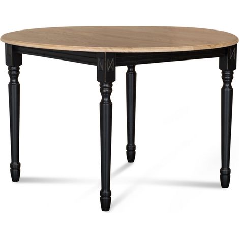 Hellin – Table ronde extensible en chêne massif D115 avec allonge centrale – Accueille jusqu'à 16 personnes – Pieds tournés élégants