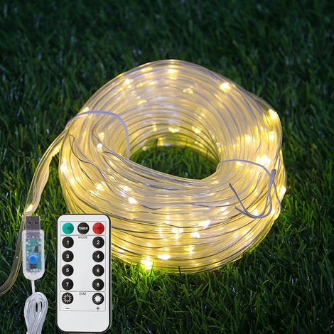 Guirlande Tube Lumineux USB, 12M 100 LED Tuyau Guirlande Lumineuse 8 Modes Lampe d'Eclairage Rope Étanche pour Jardins Sapin de Noël Chambre Décoration d'intérieure et extérieure(Blanc Chaud) (1/5)