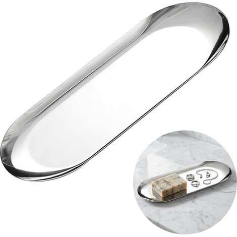 Ovales Tablett – 1 Stück – Edelstahl – Aufbewahrung und Dekoration – Küche, Bad, Wohnzimmer – 30 cm, Silber (1/5)